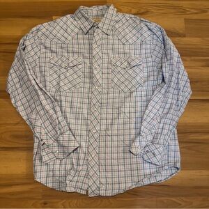 Resistol Double R Pearl Snap Blue And Pink Plaid Shirt Sz Large